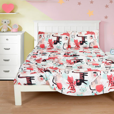 Microfiber Cartoon Cats Sheet Set