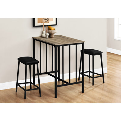 3 pièces de table de salle à manger à hauteur de comptoir - rectangulaire 36 po, surface en stratifié brun, métal noir, conception pratique de table rectangulaire élégante, stratifié taupe, siège stable