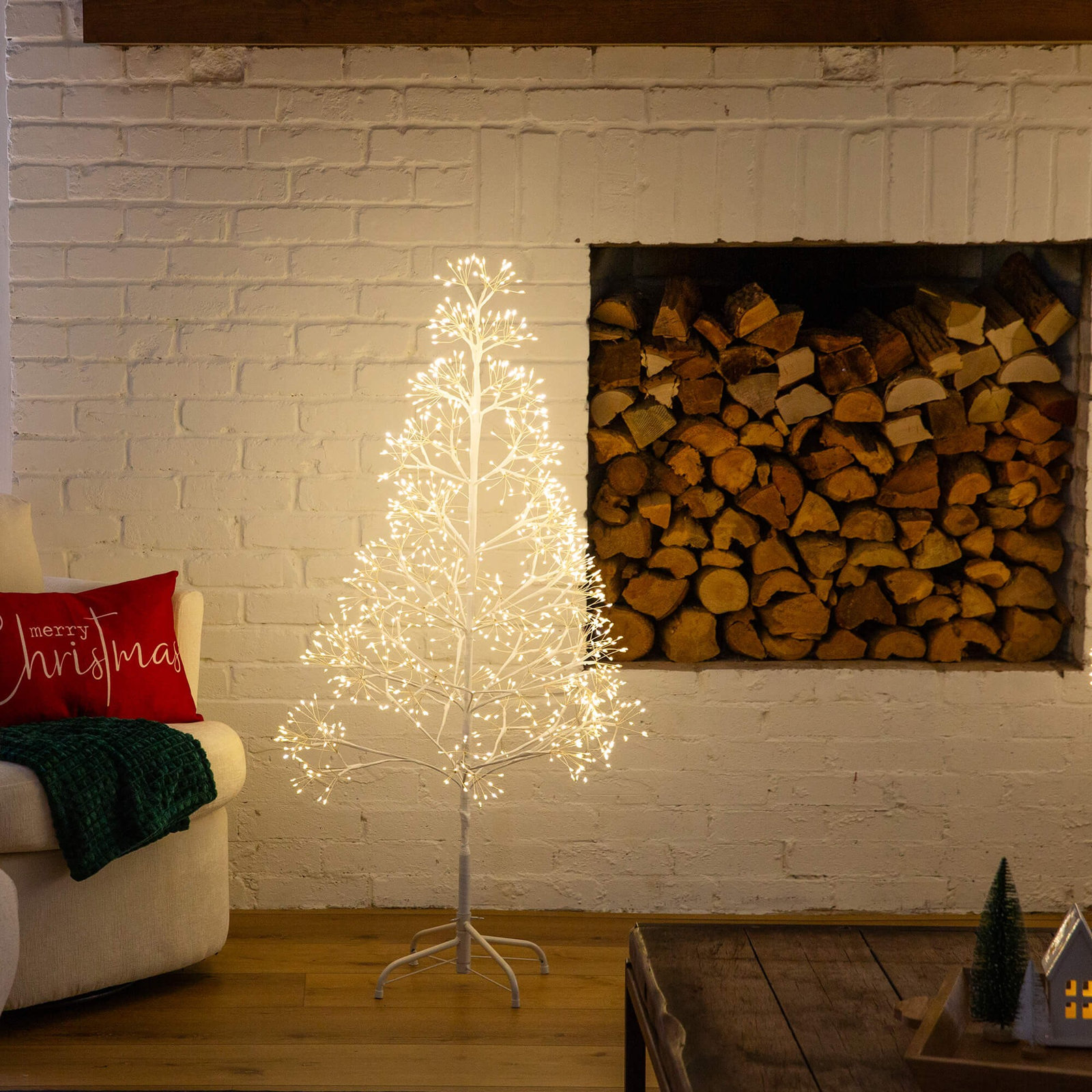 White 6' Pre-Lit Tree, 4" H x 24" W x 14" D