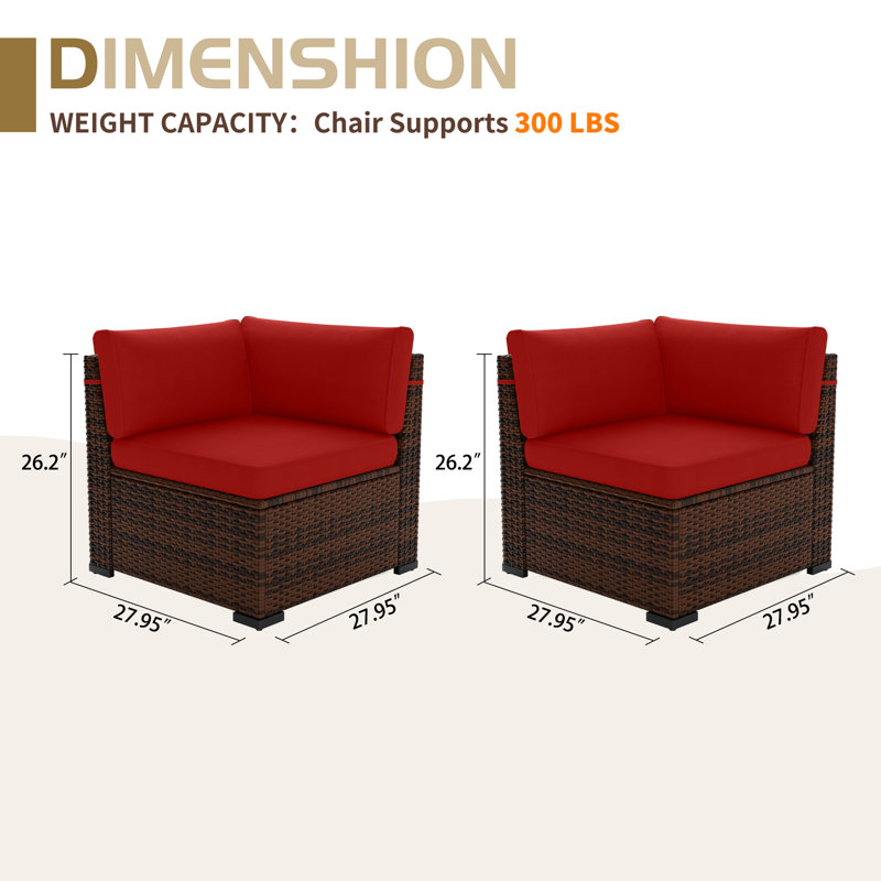 Chaise d'extérieur en osier avec coussins, Rouge