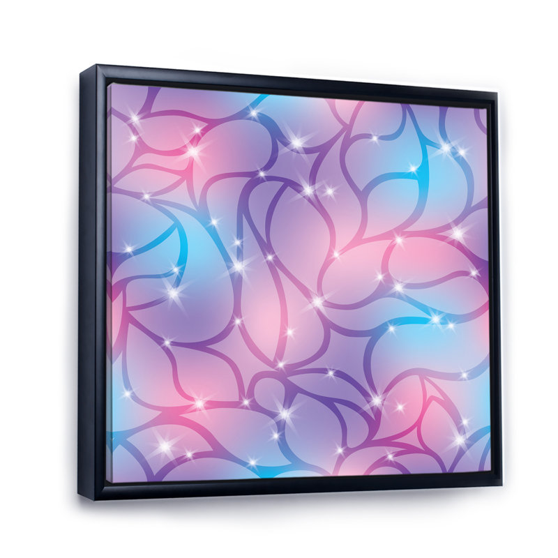 Violet et mauve abstrait avec étincelles - Impression sur toile, H 36 po x l 36 po x P 1,5 po, Cadre flottant noir
