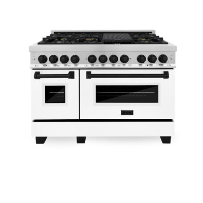 Zline Autograph Edition 48 In. 6.0 Cu. Ft. Legacy Dual Fuel Range 7 Burner Gas Cooktop And 2 Electric Oven In Matte Black Stainless Steel With White M
