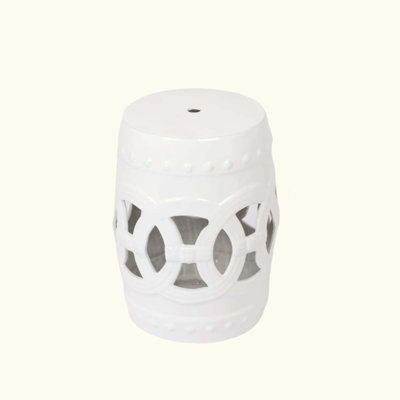 Glazed Ceramic Drum Stool - Indoor/Outdoor Side Table - Accent Garden Stool