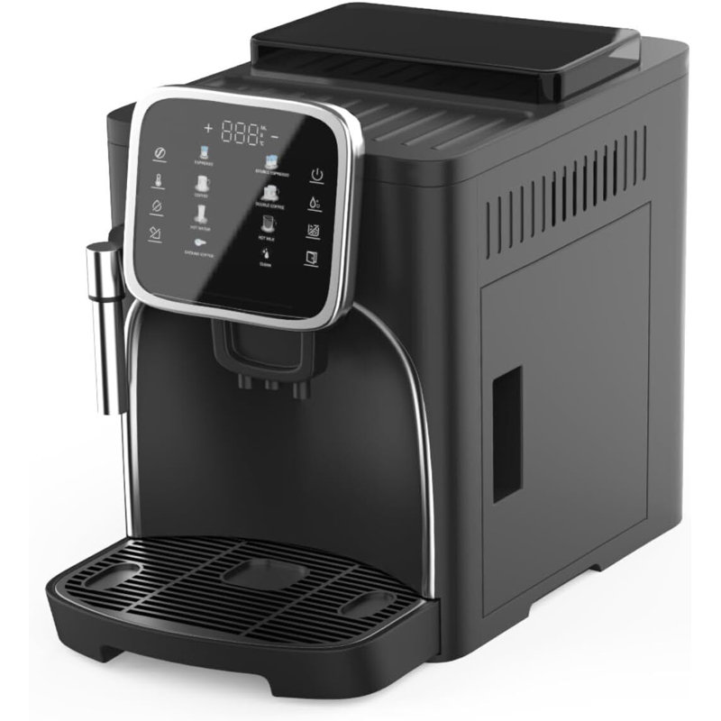 Fully Automatic Espresso Machine Milk Frother+19 Bar Italian Ulka Touch Display+Burr Grinder, Black