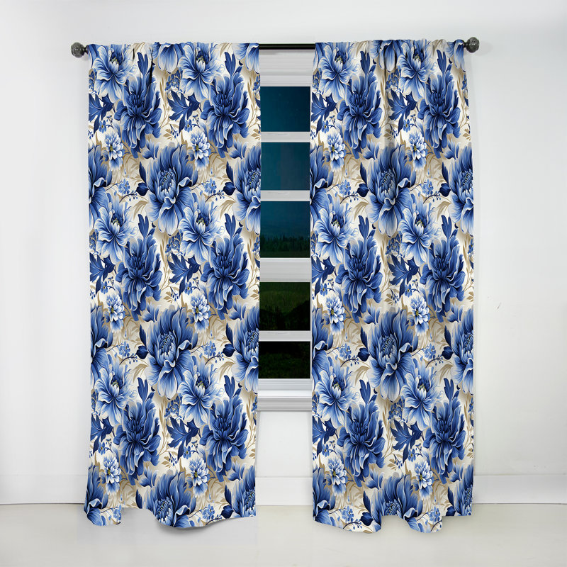 Blanc et bleu damassé Breeze IV - Rideau damassé - Rideau damas obscurcissant - 1 panneaux, L 52 po x L 108 po