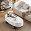 Table basse ovale avec plateau en faux marbre, table basse moderne avec tiroir caché et espace de rangement