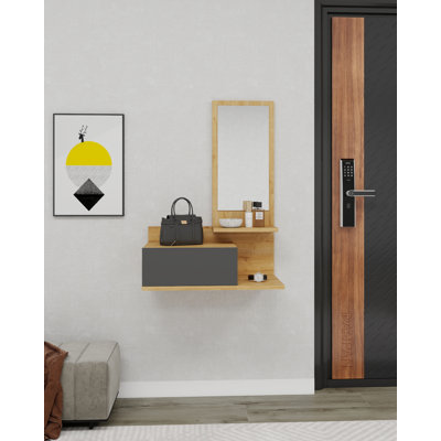 Exie 60cm Wall-Mounted Console Table with Drawer, Shelf and Mirror