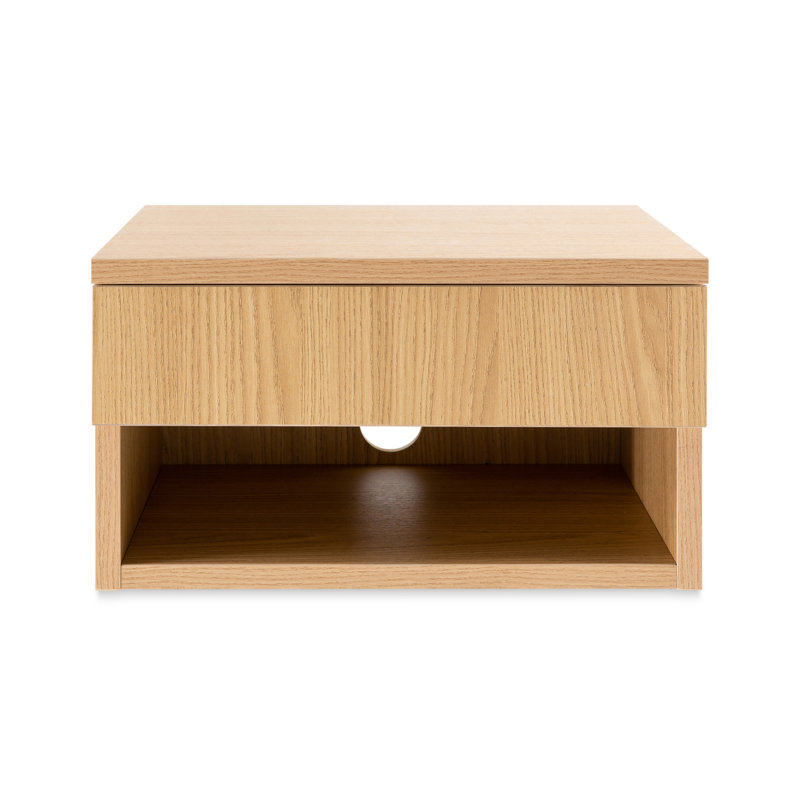 Ettore 15.7" Modern Matte Light Oak Floating Nightstand, Wall-Mounted Bedside Table with 1-Drawer and Open Cubby Storage Space for Bedroom