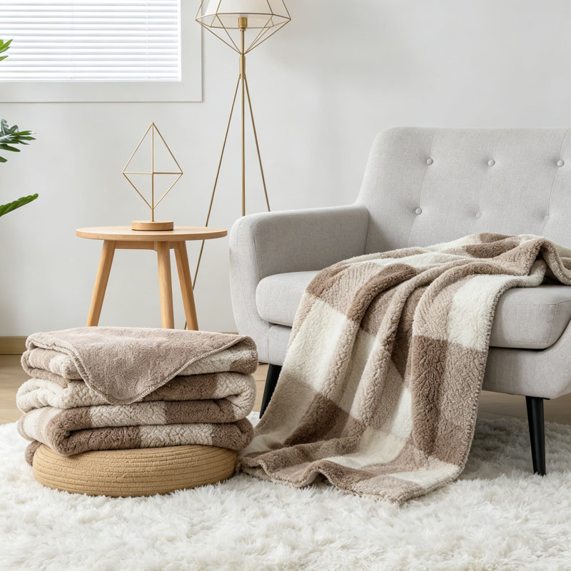 Jeté Sherpa, L 80 po x l 60 po, Beige