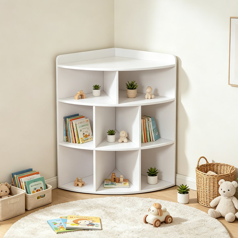 4-Tier Corner Cabinet, Wooden Bookcases With 8-Cubby Storage Organizer, Storage Rack or Organization and Storage, Home Office, Living Room
