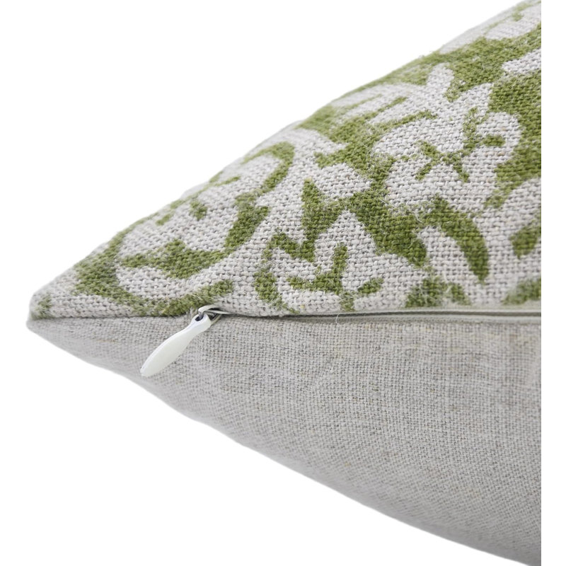 Linen Pillow Cover, 26" x 26", Green/White Floral 1, Square