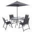Ensemble de salle à manger d'extérieur noir pour 4 personnes, ensemble de table et chaises en métal avec parasol