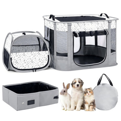 Portable Dual-Function Dog Activity Pen, Outdoor Cat Activity Pen With Cat Litter Box Area, Closed Cat Pen Tent
