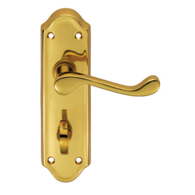 Wichita Bathroom Right Hand Door Handle, Polished Brass