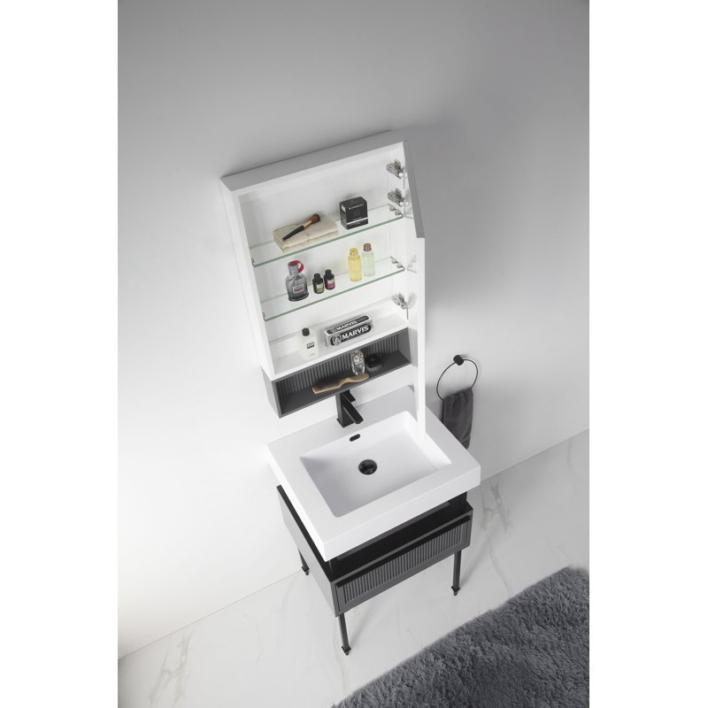 Strobel 21'' W 33'' H Surface Framed Medicine Cabinet Mirror 3 Adjustable, Gray/White
