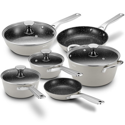 10-Piece Grey Non-Stick Cookware Set - Ultra-Durable, Oven Safe, Effortless Cleaning For All Stovetops