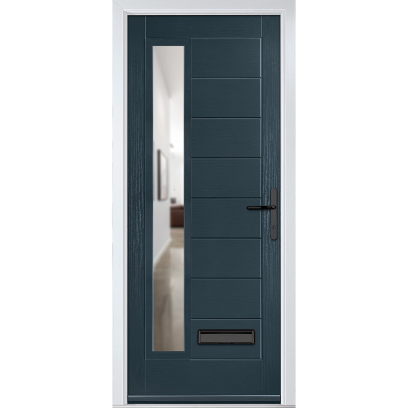 Crystal GRP Front door Monza Right Slate Grey 920mm x 2090mm Open in Right hand Clear Glass, Anthracite Grey, Left