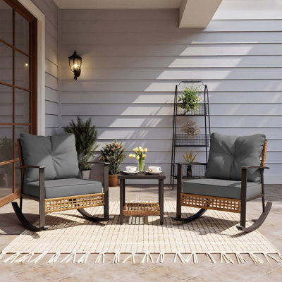 Aljaquan 2-Person Wicker Rocking Seating Group with Water-Resistant Cushions