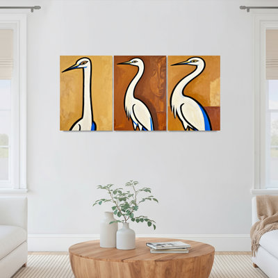 Oiseau héron blanc, reproduction d'art sur toile tendue sur toile, ensemble de 3, pour salon, chambre à coucher, décoration intérieure