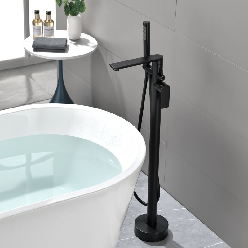 2 Handle Floor Clawfoot Tub Faucet with Diverter, Matte Black