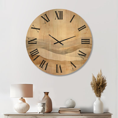 Large Ocean Minimalist Wood Wall Clock – Soft Coastal Ripple