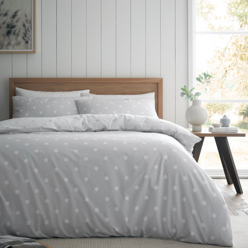 Brushed Polka Dot Cotton Reversible Duvet Cover Set, Grey, Twin Duvet Cover + 1 Standard Pillowcase