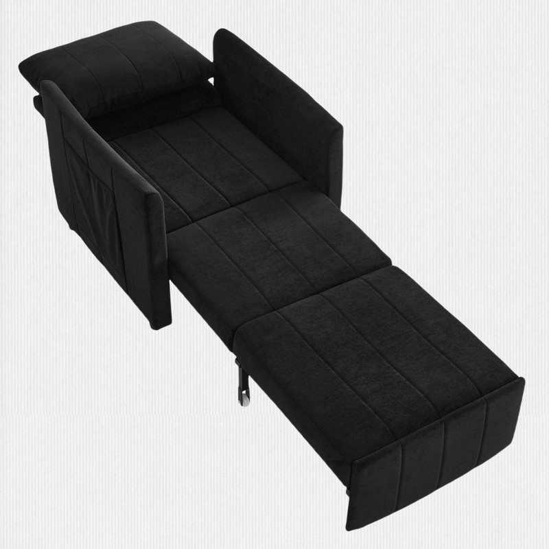 3-in-1 Convertible Accent Chair with Pillow, Adjustable Recline,Chenille Fabric, Black