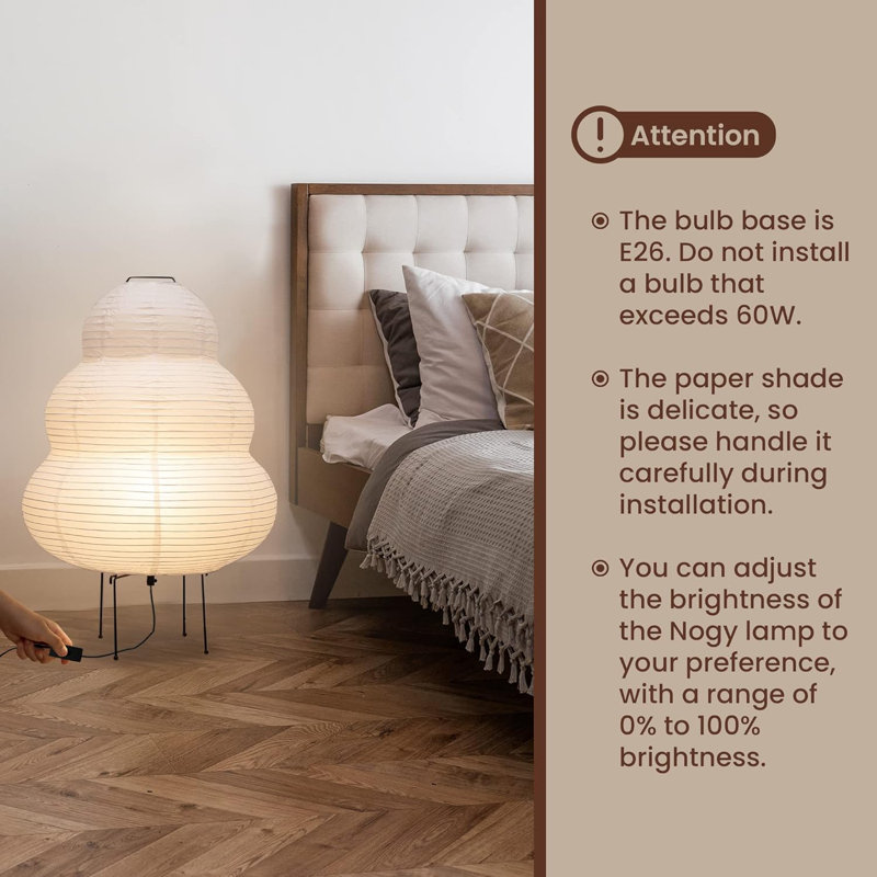 White Washi Paper Lantern Floor Lamp with Metal Base