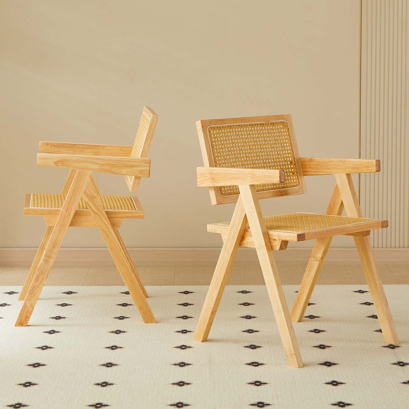 2 Solid Wood Dining Chairs, Natural