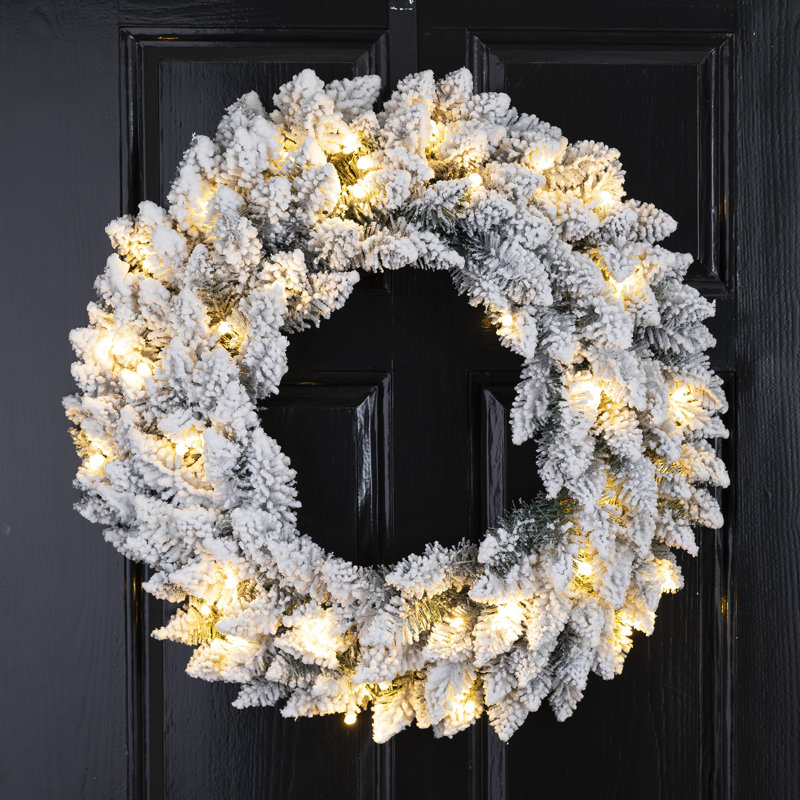 Couronne de Noël Heyder 24 po effet neige avec 35 lumières DEL
