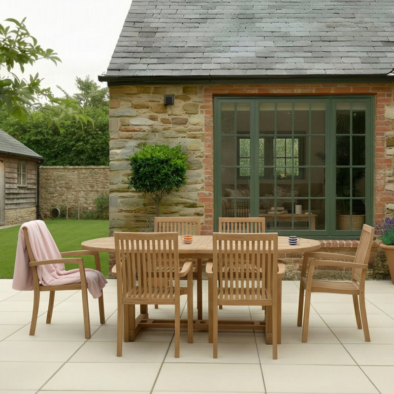 Anjelica Oval Teak Solid Wood Extendable Outdoor with Umbrella Hole Dining Table - 180 cm W 100 cm D