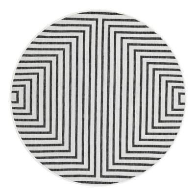 Tapis intérieur / extérieur en polypropylène géométrique tissé à la machine blanc / noir