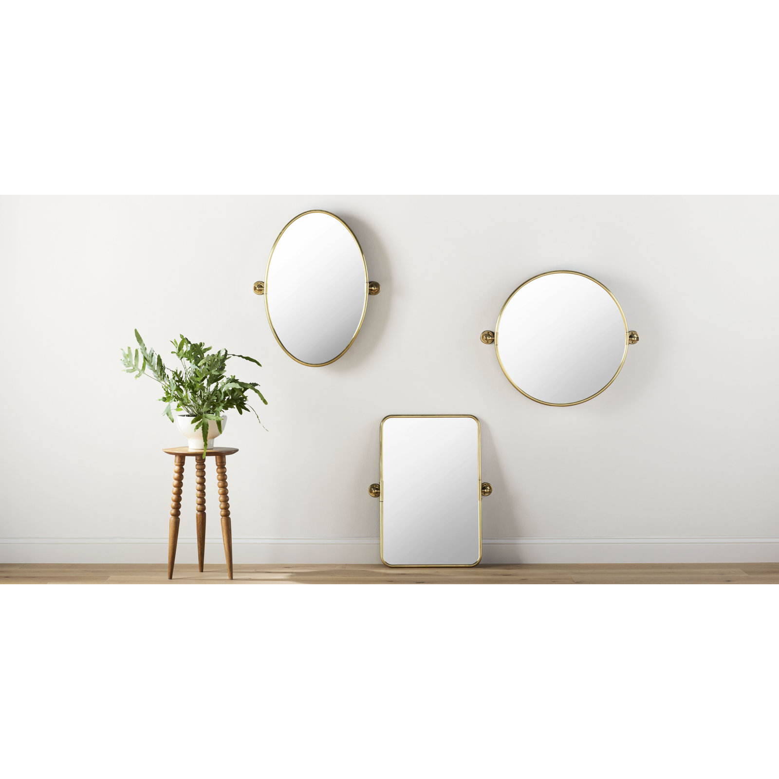 Dara 35" Accent Mirror, 27" H x 31" W x 4" D, Brass