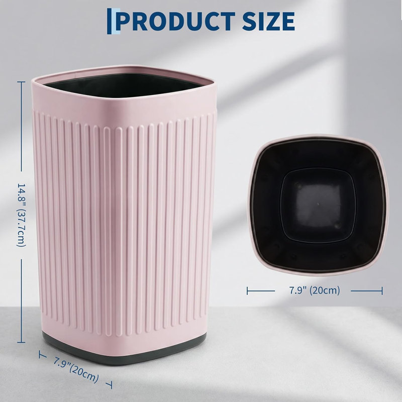 Metal Smal Bathroom Trash Can, 2.6 G/ 10 L, Waste Basket, Pink | Metal Casing, Waterproof, Sturdy and Drop-resistant, Open-Top, Non-Slip Base, for Bedroom, Living Room, Office, Bathroom