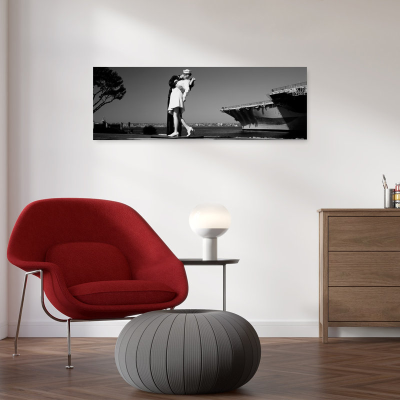 The Kiss Between A Sailor And A Nurse Sculpture Unconditional Surrender San Diego Aircraft Carrier Museum San Diego California USA by Dan Merkel - Wrapped Canvas Panoramic Print