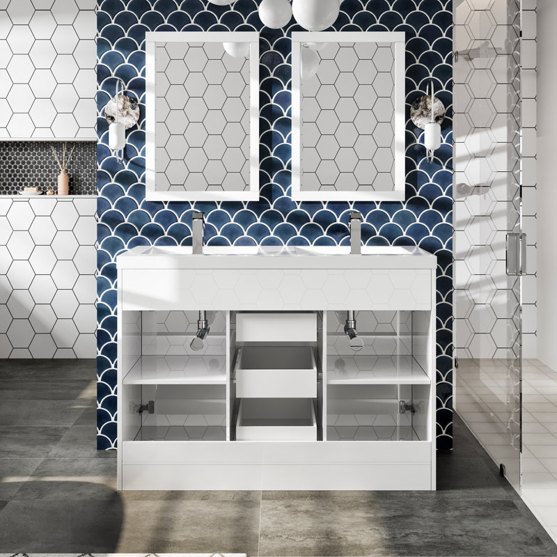 Wauconda 48" Double Bathroom Vanity Set, White, Chrome