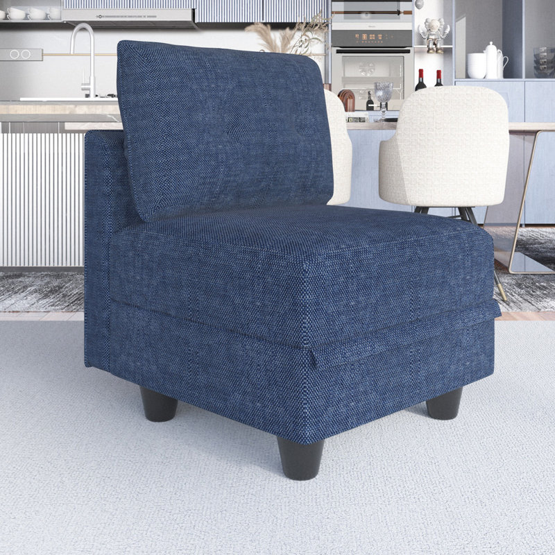Tomario Fabric Storage Ottoman, Blue Faux Leather