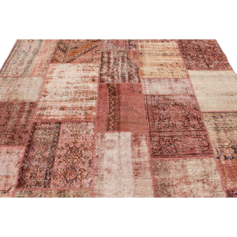 7x10 Rust and Pink Turkish Patchwork Rug