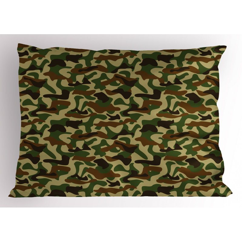 King Size Green Brown Camouflage Polyester Pillow Sham