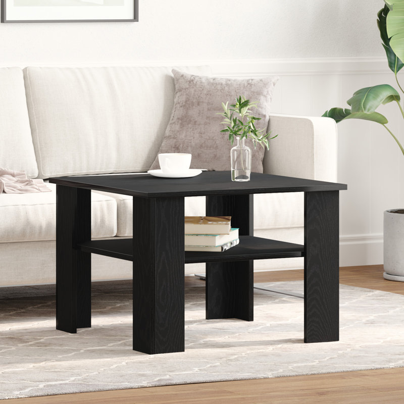 Abdulrahman Four Leg Coffee Table with Storage, Black Oak