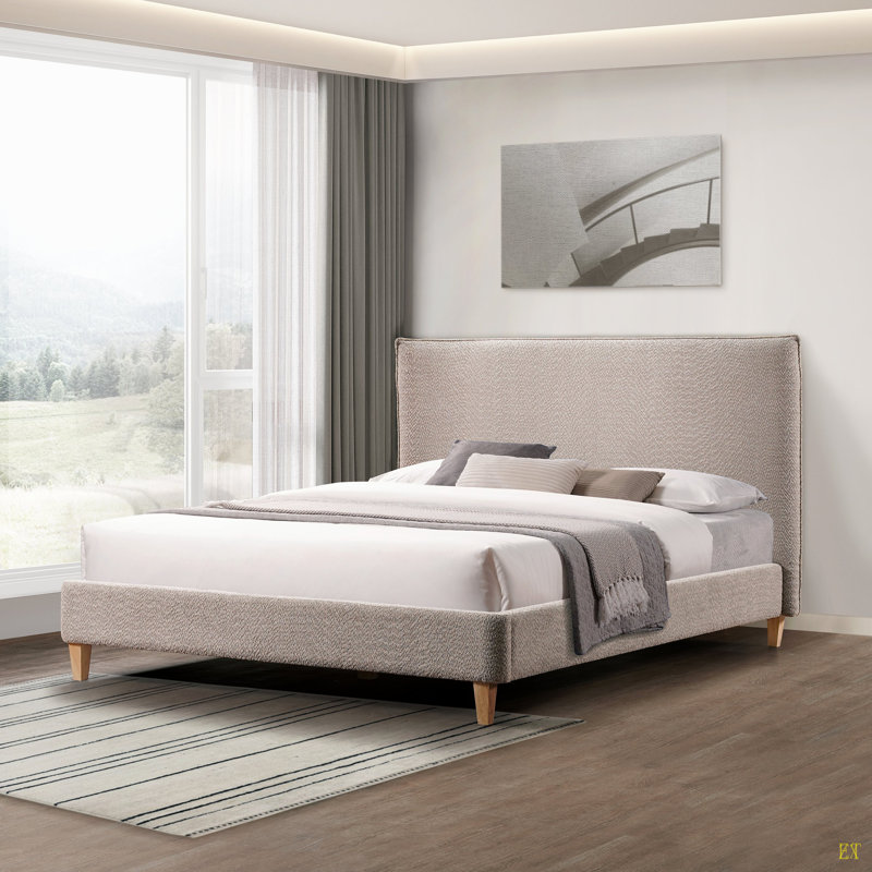 Upholstered Platform Bed No Spring Box Needed, Easy Assembly-Queen
