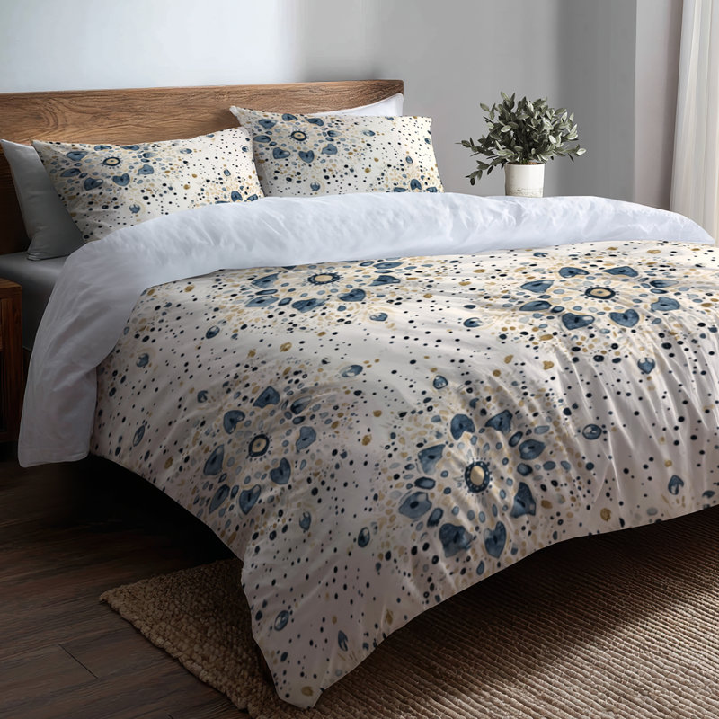 Ensemble de literie à motif abstrait 3 pièces - Ensemble de housse de couette bohémien moderne beige boho mandala