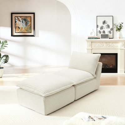 Fauteuil nuage moderne en velours côtelé, 2 places, tissu doux, coussins d'assise et accoudoirs garnis de particules de mousse haute densité, forme harmonieuse, idéal pour la maison, l'appartement ou le bureau, blanc, mousse et ressorts, profondeur 75,9 cm, hauteur 183 cm