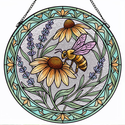 Panneau de vitrail Bee Flower
