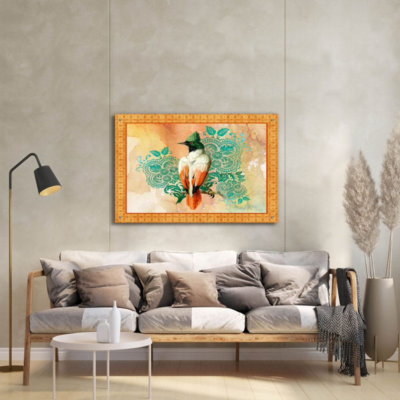 «Exotic Birds C» par Jean Plout, art mural en verre acrylique, 36 po x 24 po, 36 po x 24 po