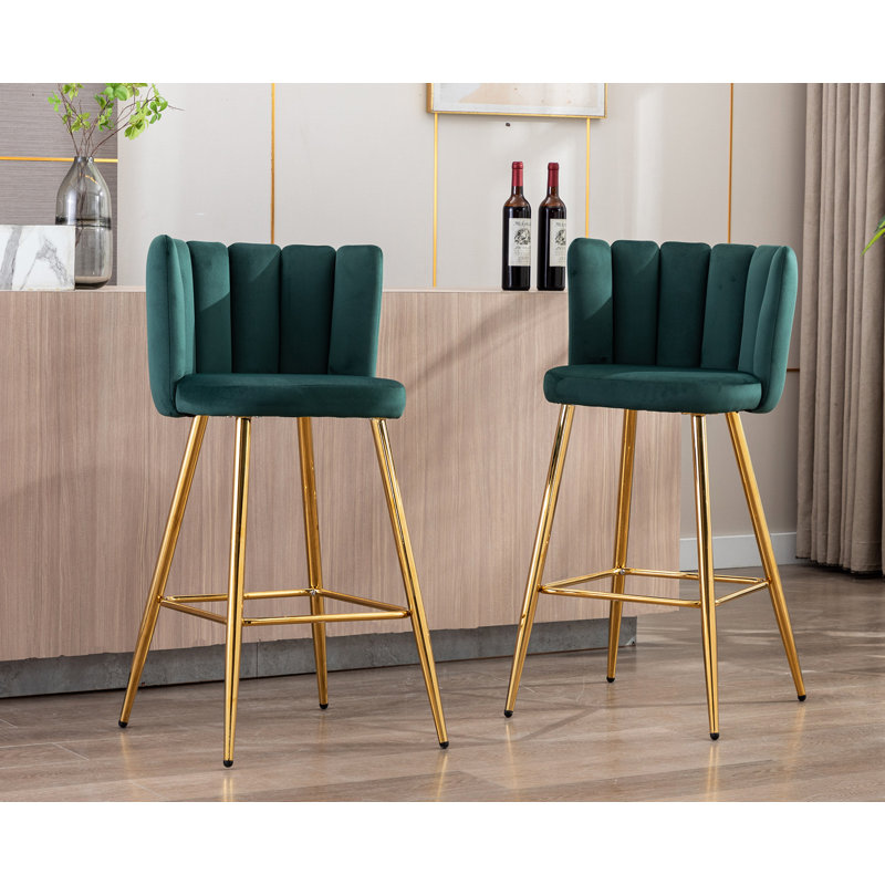 Tabouret Lalo, Tissu vert / cadre doré