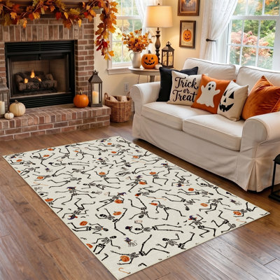 Tapis d'Halloween, tapis en chenille doux, tapis antidérapant squelette citrouille