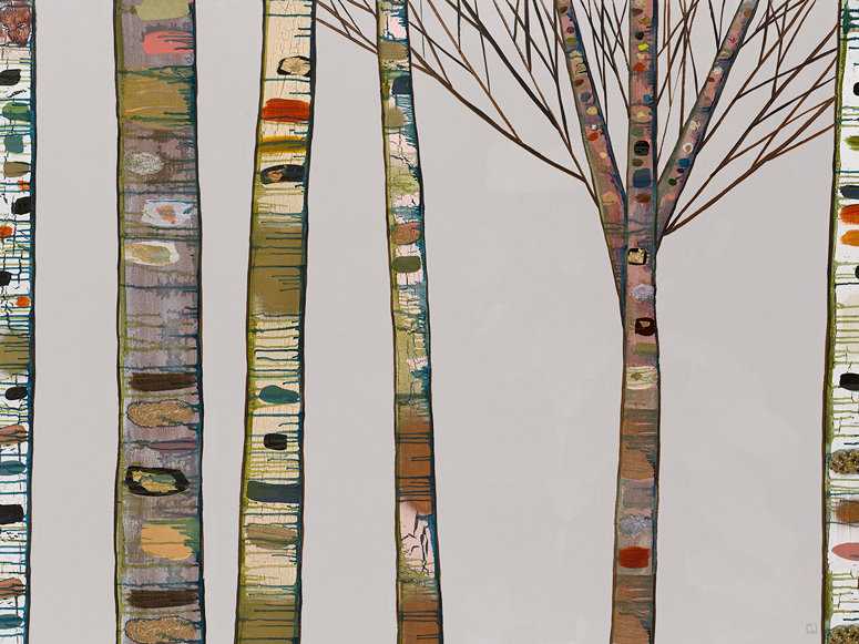 «Birch Tree Branches on Light Grey», reproduction sur toile tendue, H 16 po x l 20 po