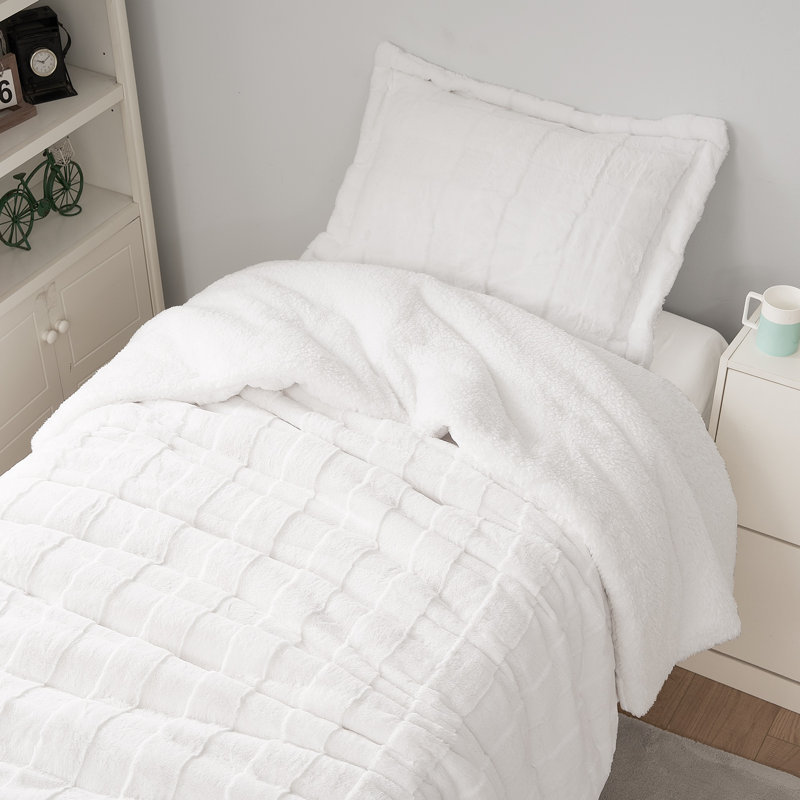 Ensemble d'édredon en fausse fourrure Coma Inducteur, Blanc pur, Simple TG + 1 taie décorative standard