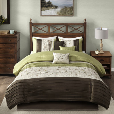 Édredon pour très grand lit 7 pièces - Élégant matériau de chambre à coucher avec broderie avec édredon, taies décoratives, coussins décoratifs et jupe de lit
